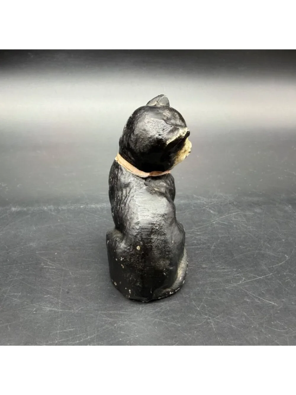 Hubley Cast Iron Cat Figurine Paperweight Vintage Decor Black White Pink Bow